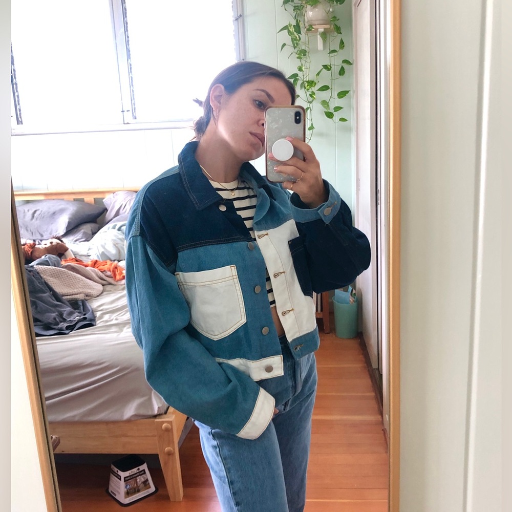 Denim patchwork cropped jacket